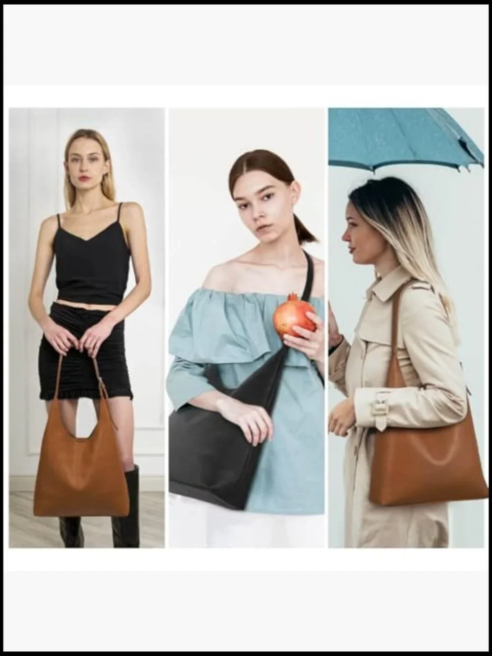 Slouchy Hobo Bag Vegan Leather Shoulder Purse Adjustable Strap Work Travel